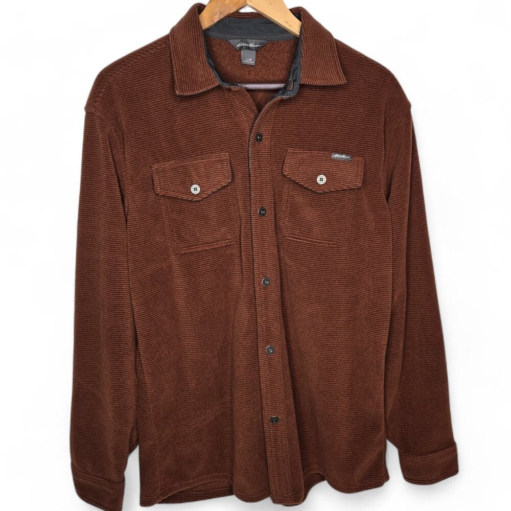 Eddie Bauer Shacket Men's Micro Striped Fleece Flap Pocket Metal Button Down M
